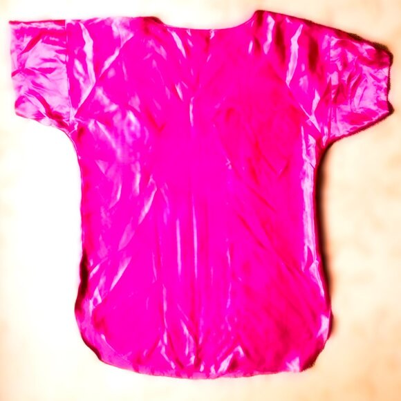 ADONNA Deep Rose Satin Night Shirt ~ Romantic Lace Pocket ~ Size L ~ NEW, No Tag - Picture 5 of 6